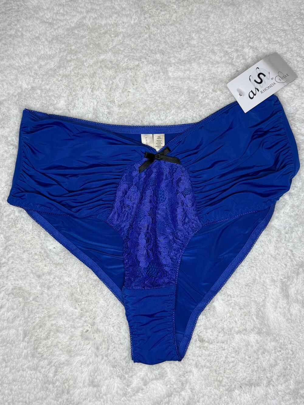 NWT Rhonda Shear Blue Ruched Back Lace Panties XS